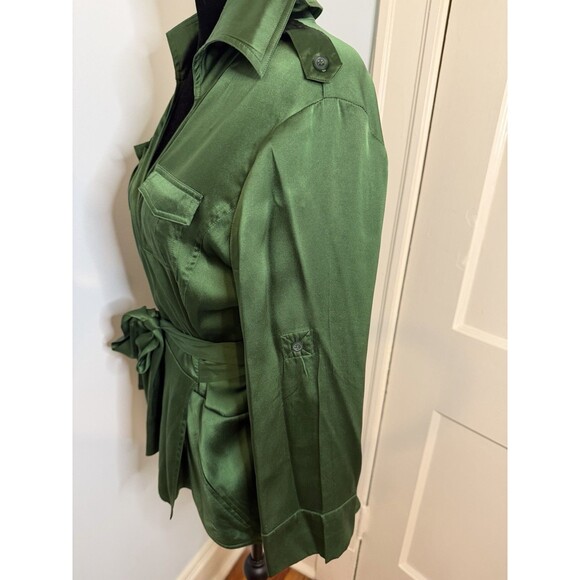 Diane von Furstenberg DVF Green Silk Blend Wrap Top Blouse Long Sleeve Sz 10 - Picture 10 of 14